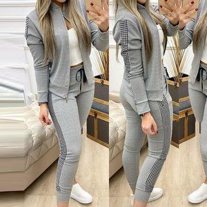 Plaid Patchwork Jack & Drawstring Pants Set